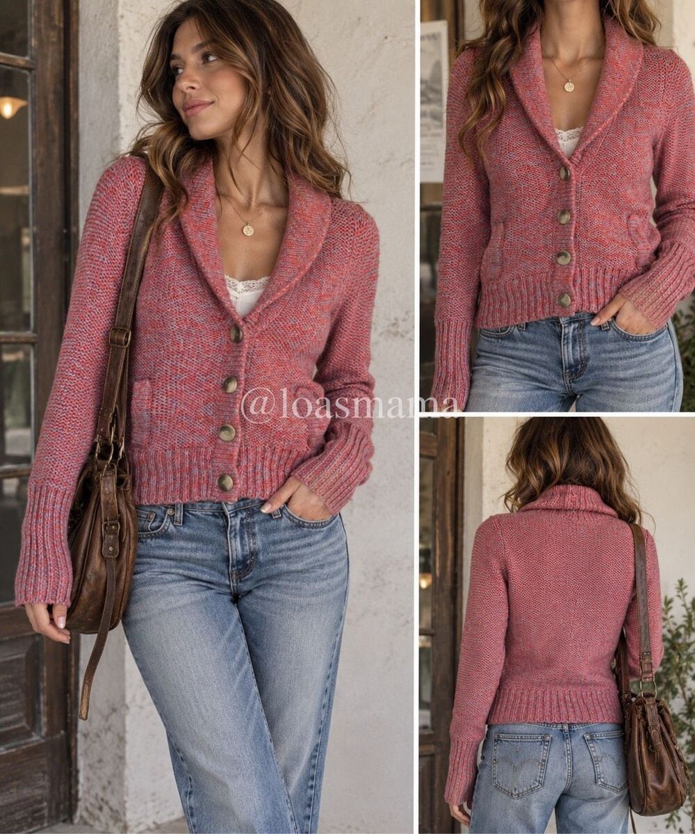 Y2K American Eagle Mixed Color Chunky Fitted Cardigan size M runs like S